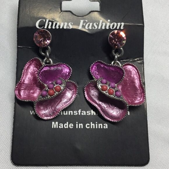 Flower Drop Earrings (H15) - Picture 1 of 7